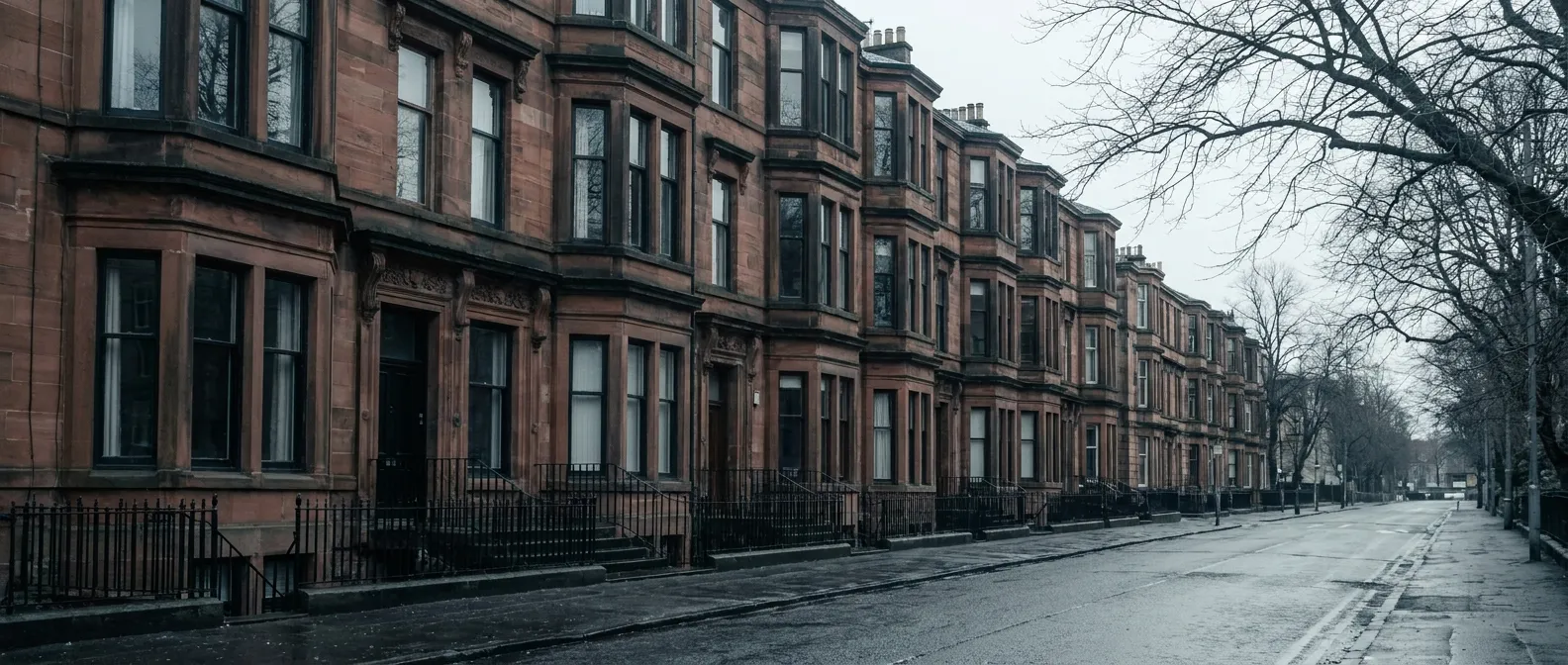 Victorian red sandstone tenement terrace in the west end of Glasgow